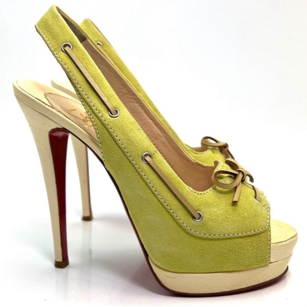 𝐂𝐡𝐫𝐢𝐬𝐭𝐢𝐚𝐧 𝐋𝐨𝐮𝐛𝐨𝐮𝐭𝐢𝐧 Suede Slingback Sandal Heel Pump Size 37